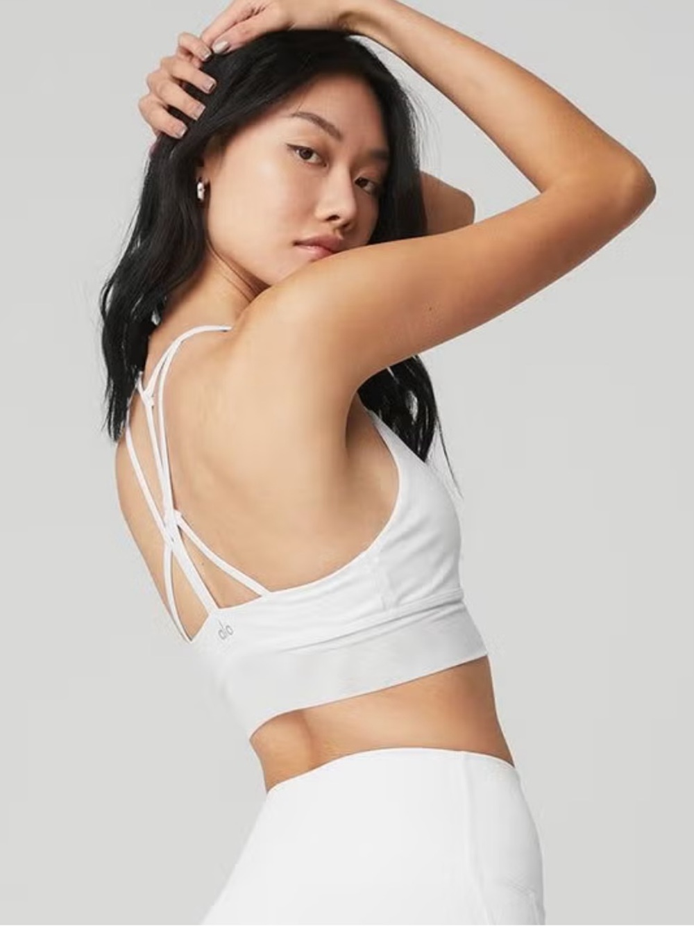 ALO Yoga Small Grey Strappy Mesh Back Sports Bra Top Gymcore